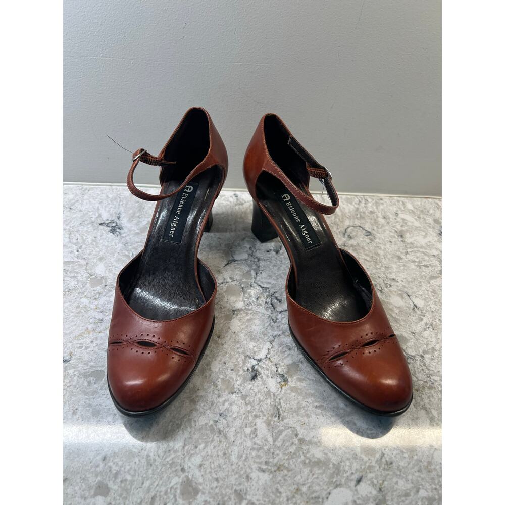 Etienne Aigner Women's Leather Dress Heels Red Ankle Strap Size 8 JL - Picture 4 of 10